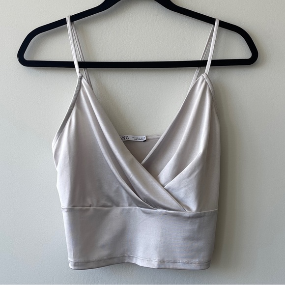 ZARA Cowl Neck Crop Top Light Silver Size Small (like new) - Picture 1 of 7